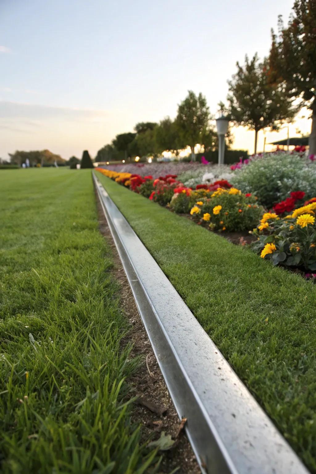 Metal edging for a sleek and modern garden look.