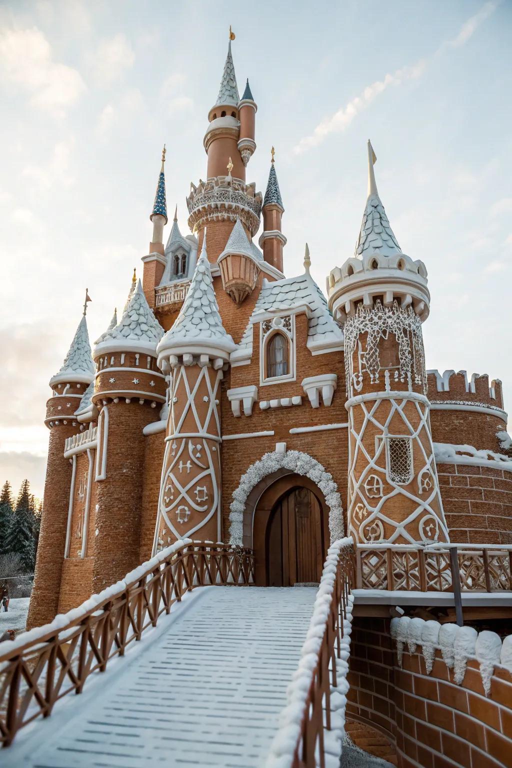 A majestic gingerbread castle fit for a fairy tale.