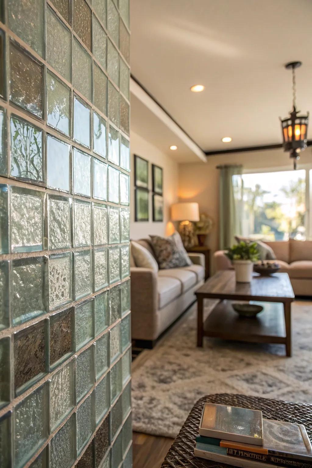 Glass tile accent walls create dynamic focal points in any room.