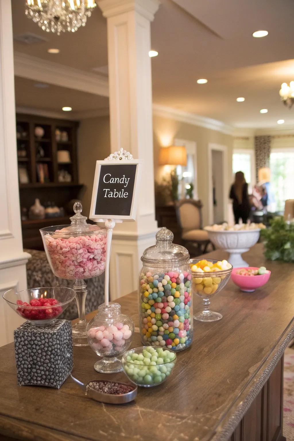 Chalkboard signs offer a chic way to guide your guests through the candy selection.