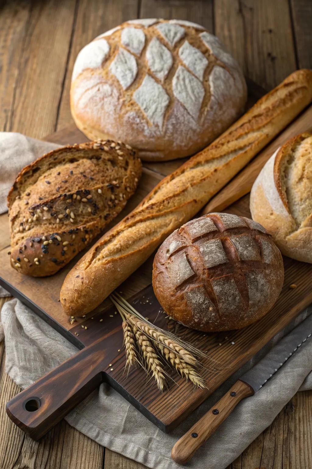 A rustic assortment of fresh breads perfect for sharing.