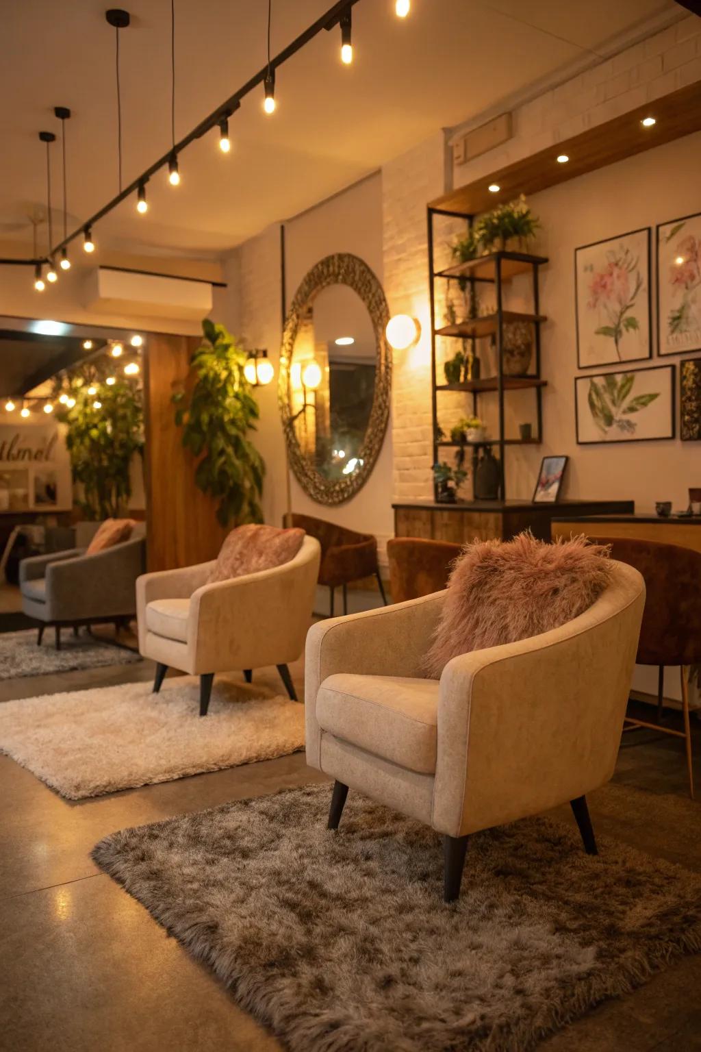 Warm lighting can enhance the overall atmosphere of your salon.