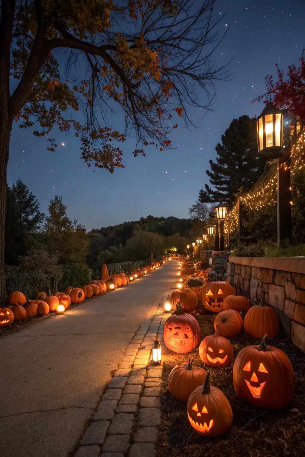 Illuminate your walkway with a parade of pumpkins.