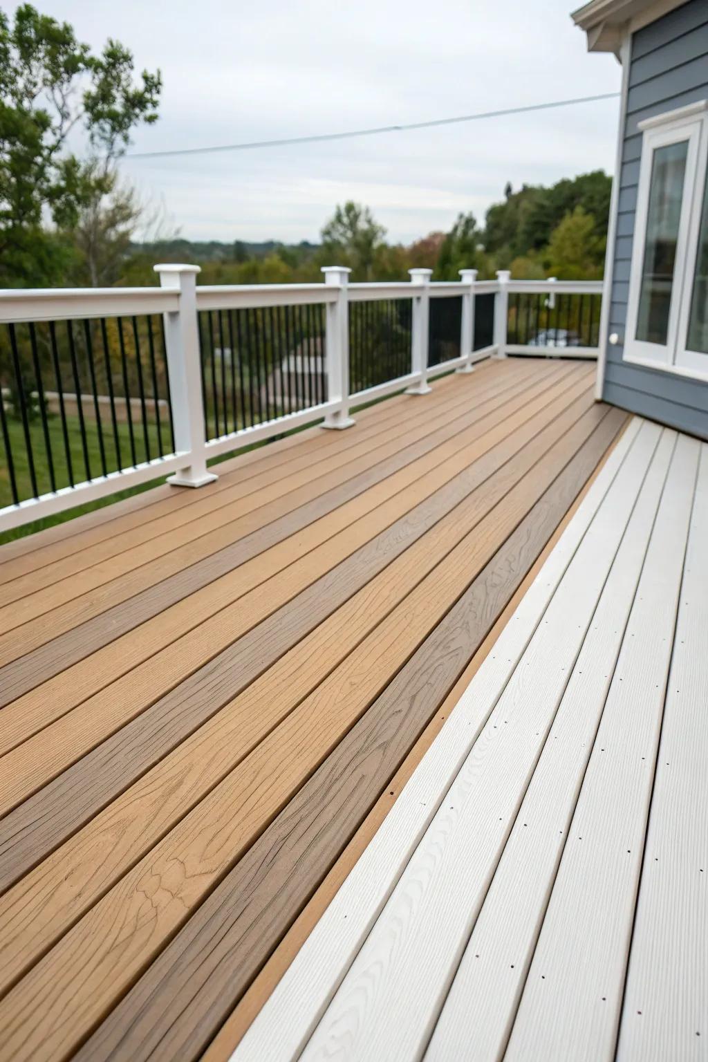 Dark skirting contrasts beautifully with light-colored deck boards.