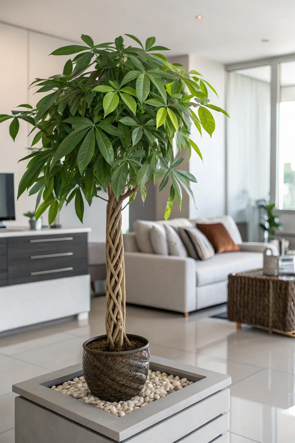 A Money Tree bringing luck and style to the living room.