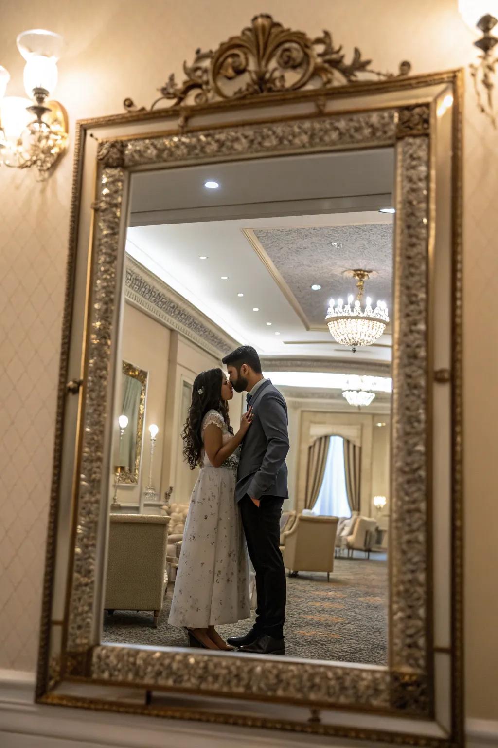 Reflections add depth and intrigue to wedding photos.