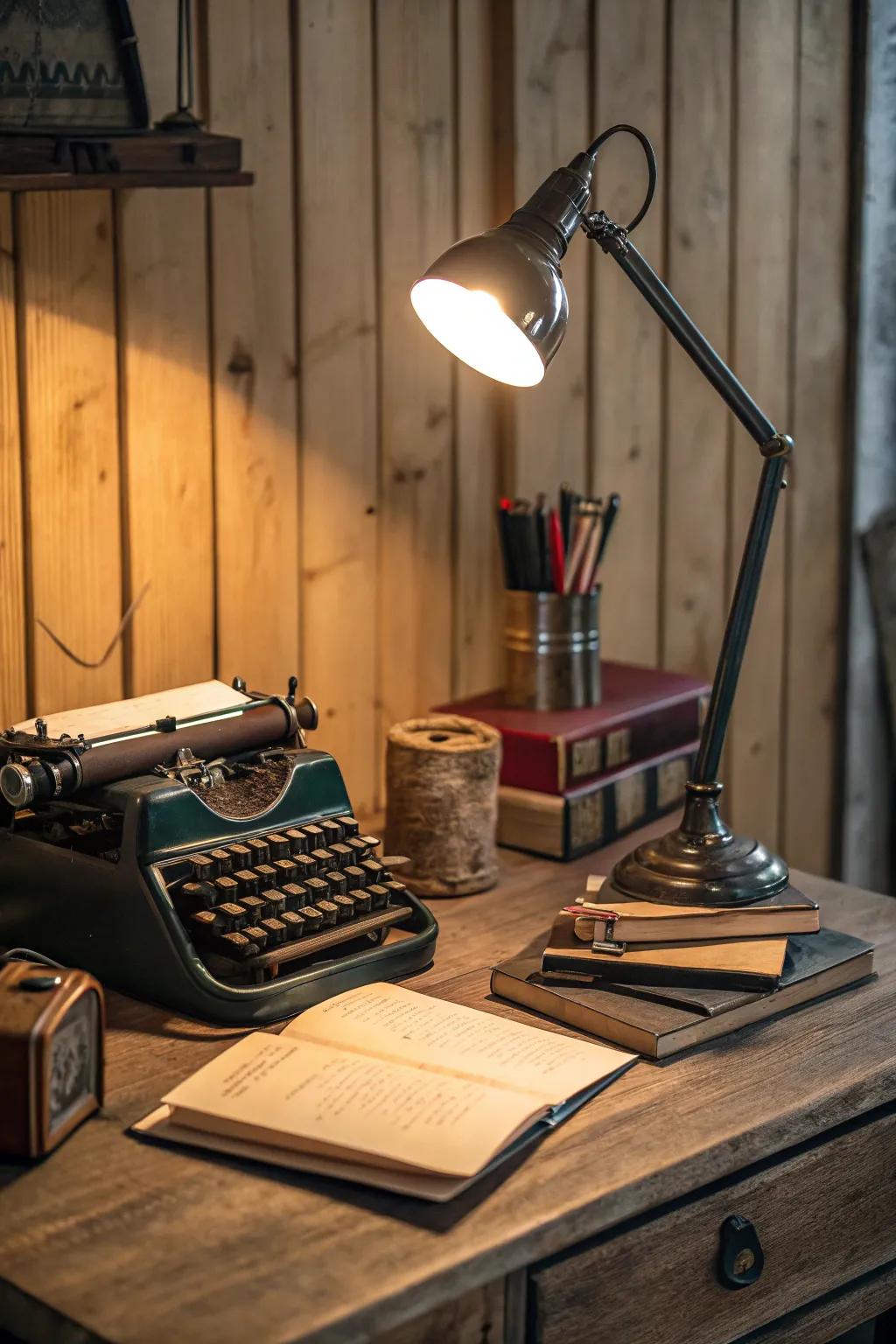 Vintage elements add charm and character to your industrial desk.