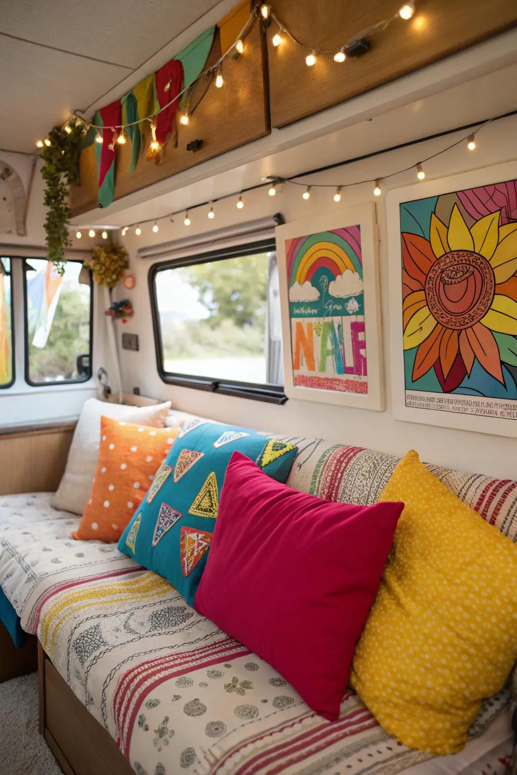 Bright and colorful accents that add personality to the camper.