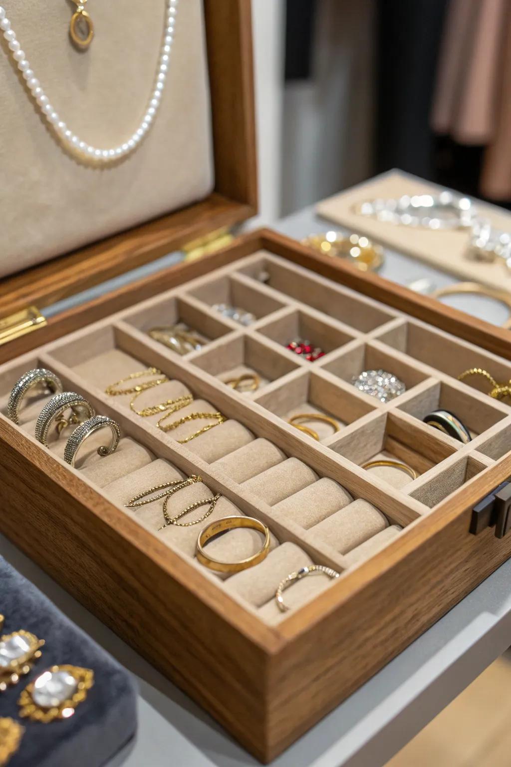 Neat and organized jewelry drawer