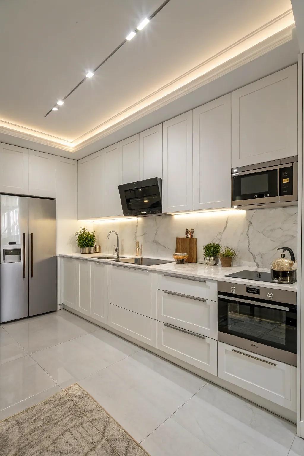 A sleek, minimalist kitchen with modern design elements.