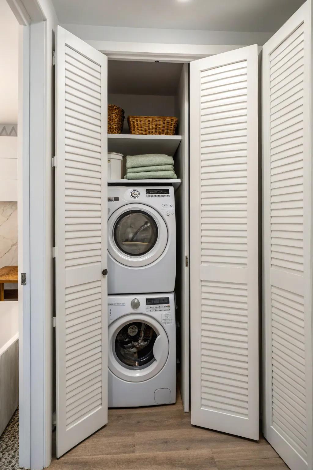 Keep laundry out of sight with a concealed closet design.