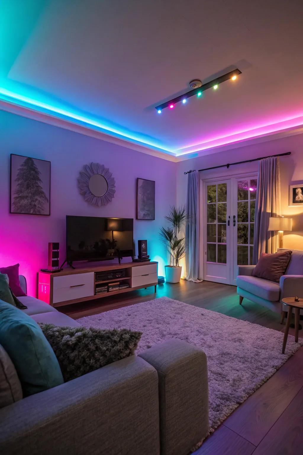 Color-changing LEDs for a versatile atmosphere.