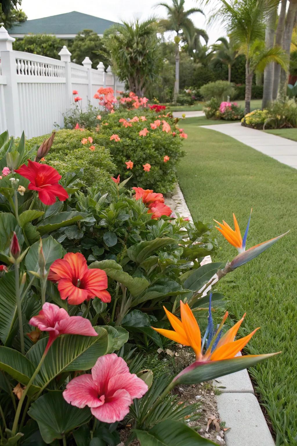 Tropical plants creating a lush look in a Florida landscape.