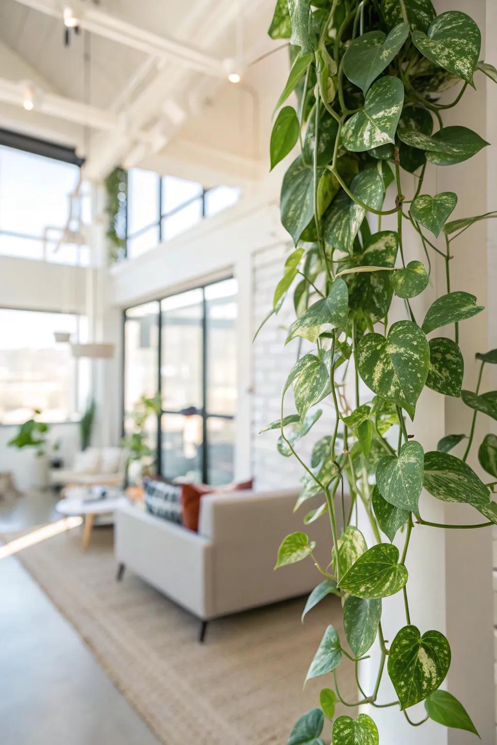 Let your pothos trail for a lush, cascading effect.