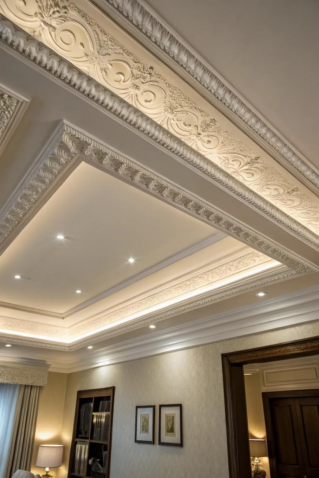 Crown molding enhances the elegance of your tray ceiling with its refined details.