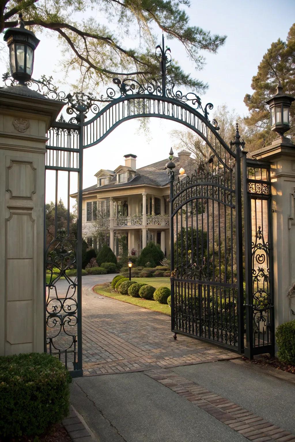 A classic iron driveway gate that adds sophistication to your home's entrance.