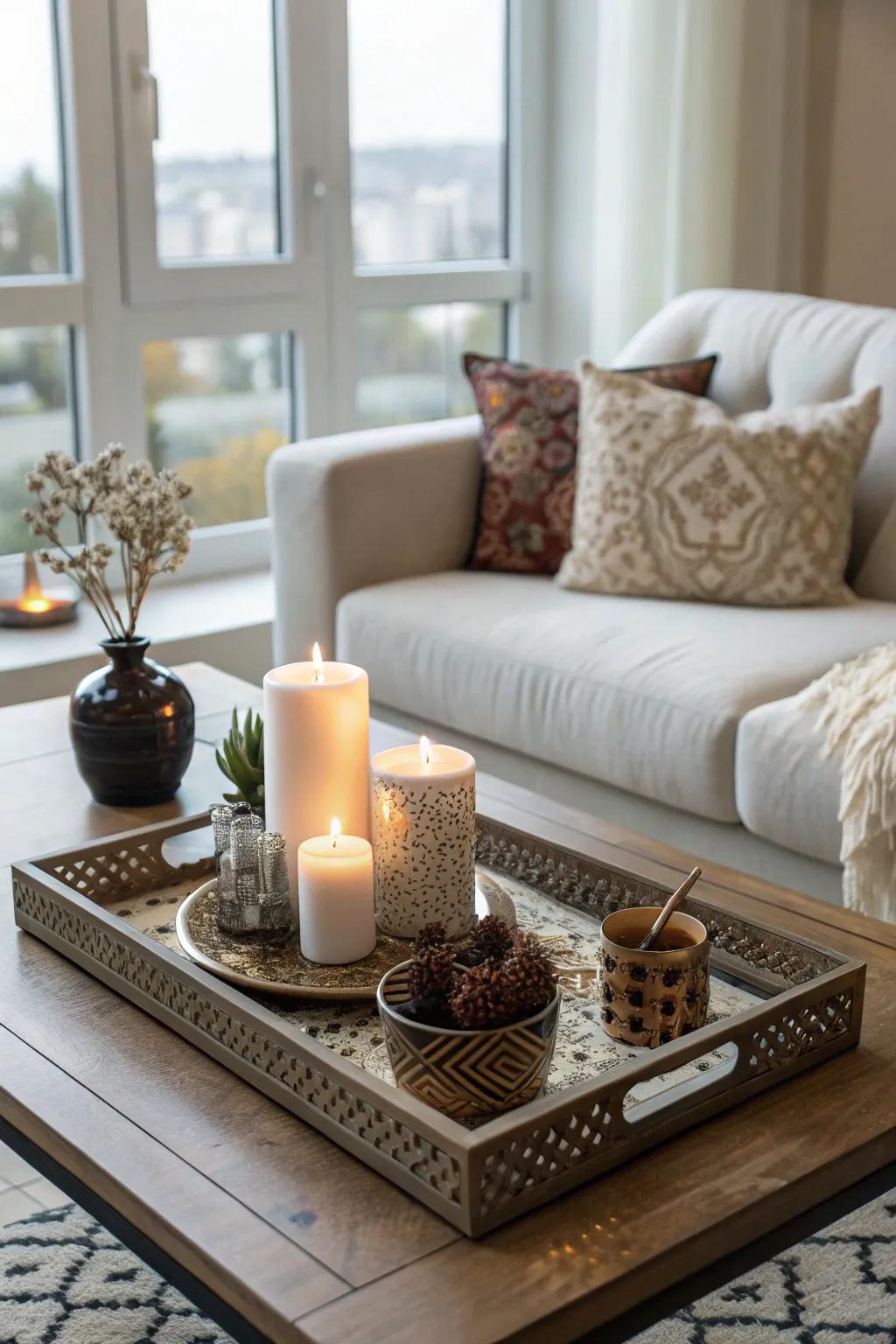 A stylish tray keeps your coffee table both organized and chic.