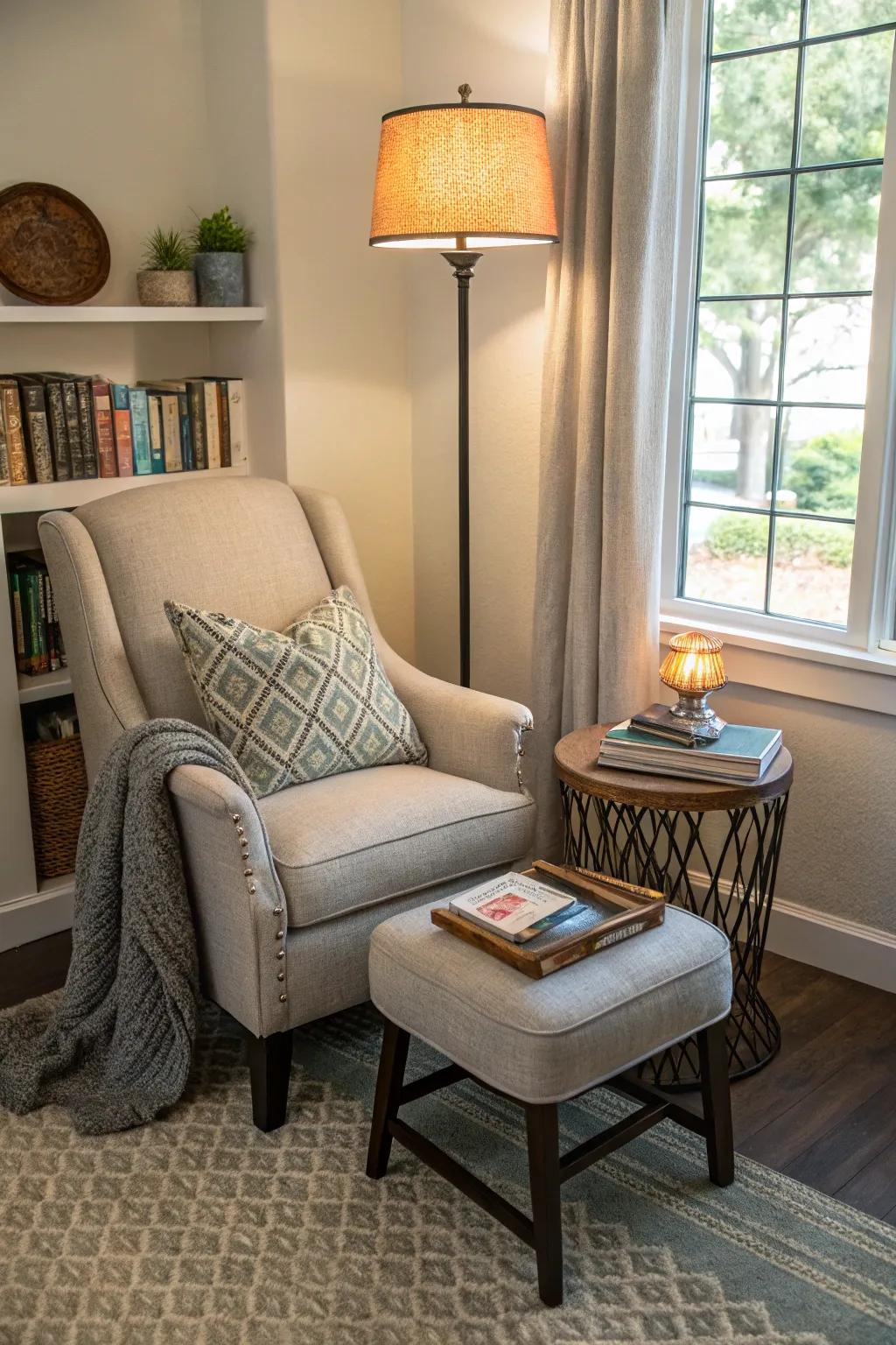 A cozy corner for relaxation in a modern flex room.