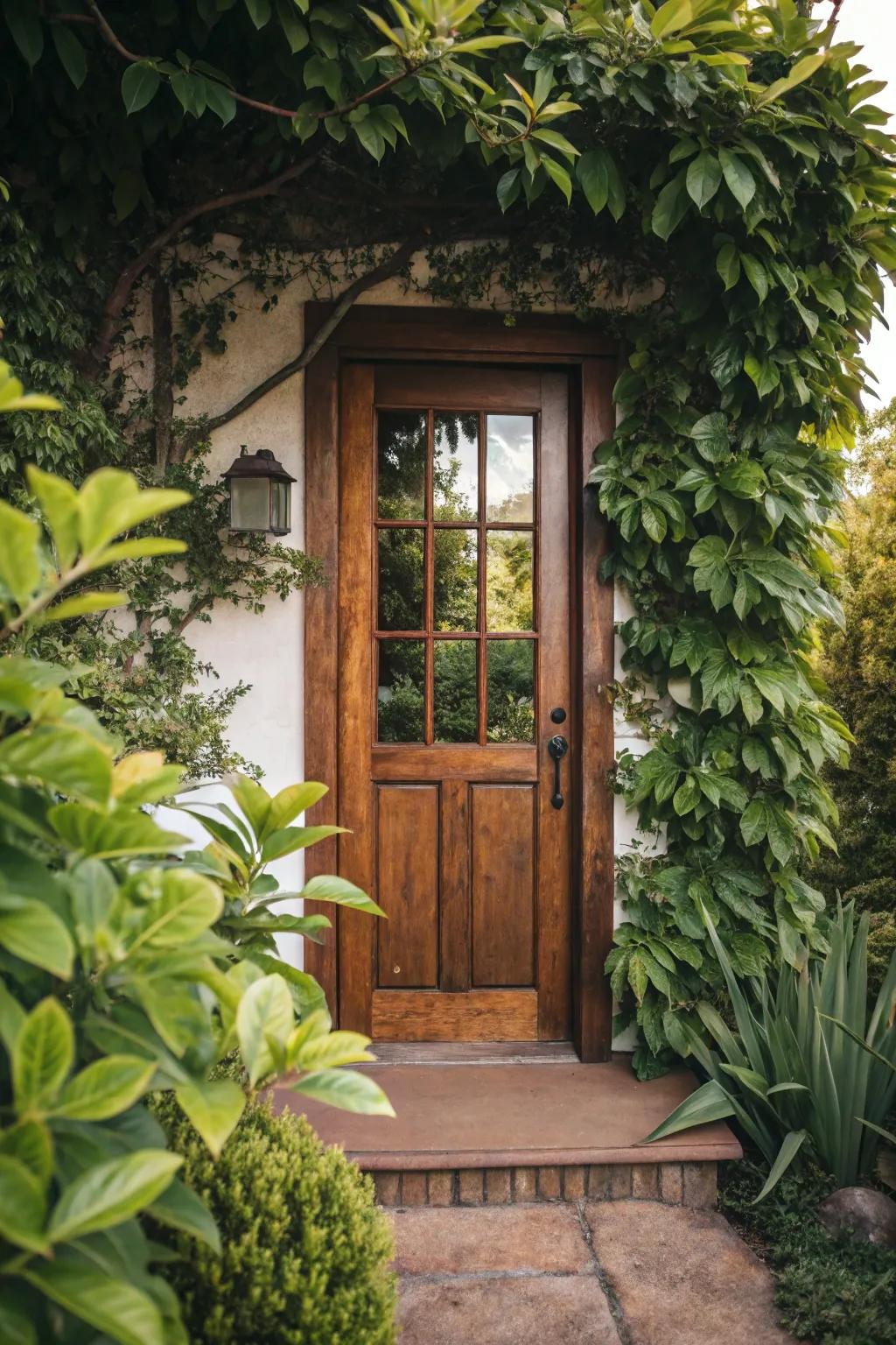 Natural wood finishes offer a warm and inviting entrance.