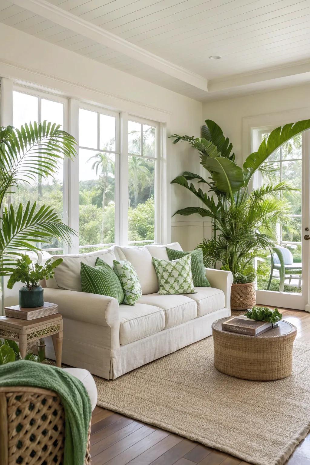 Earthy tones create a serene and inviting tropical living space.