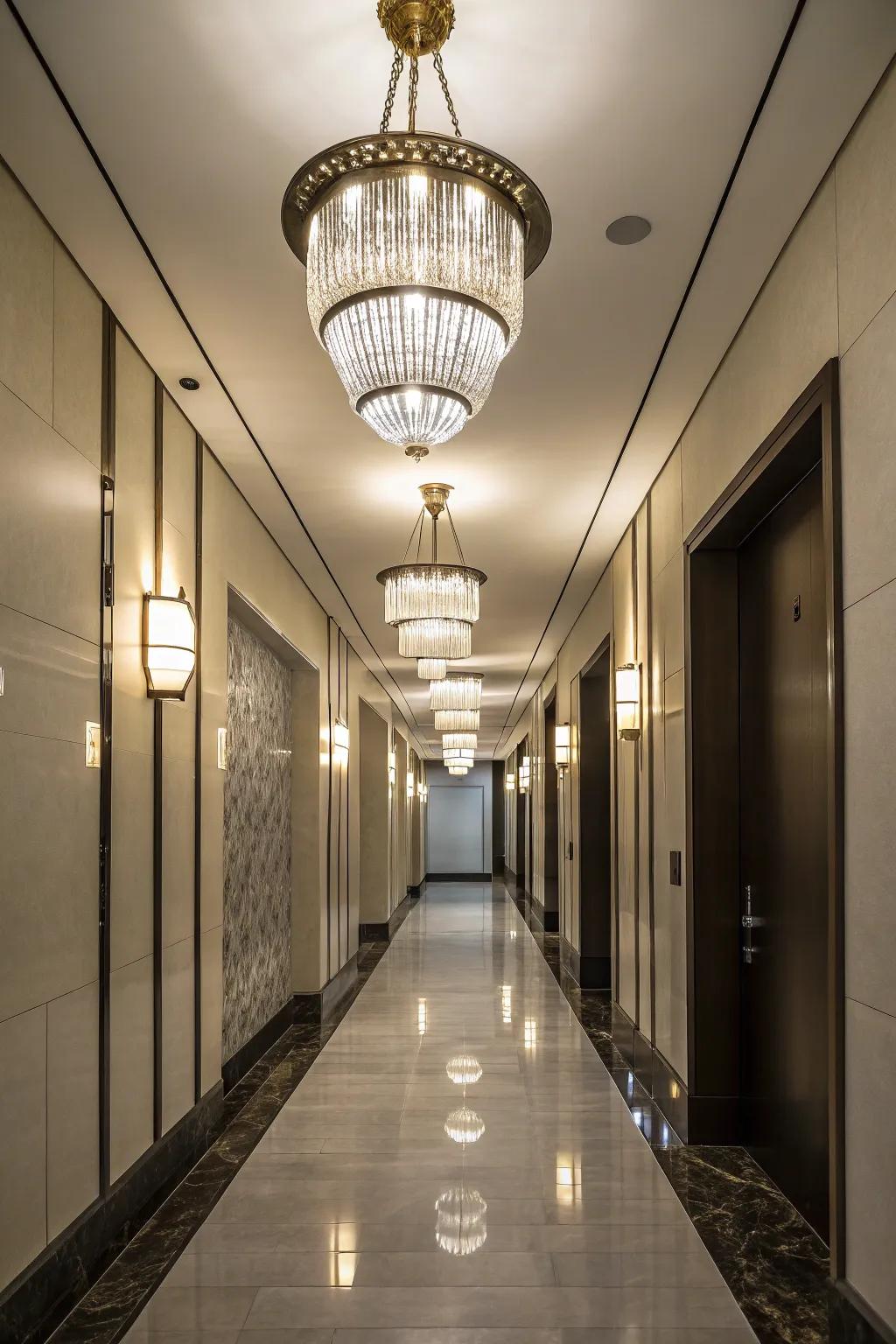 Lighting is key to enhancing the ambiance of a narrow hallway.