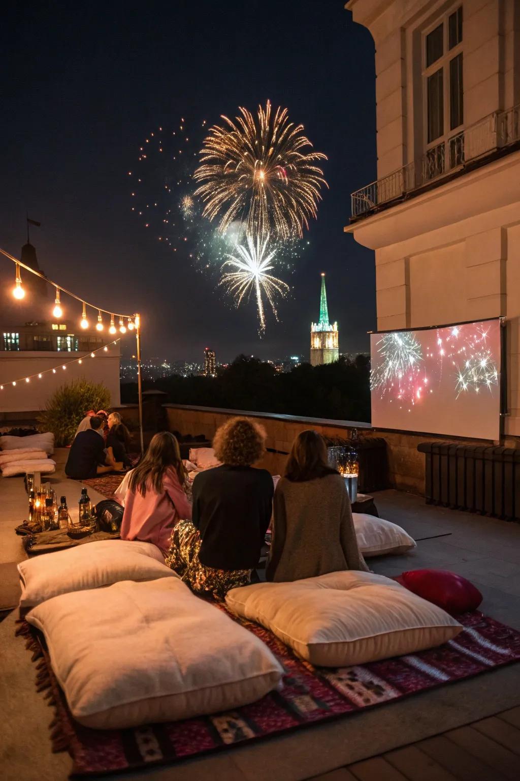 Enjoy a magical night under the stars with a rooftop fireworks party.