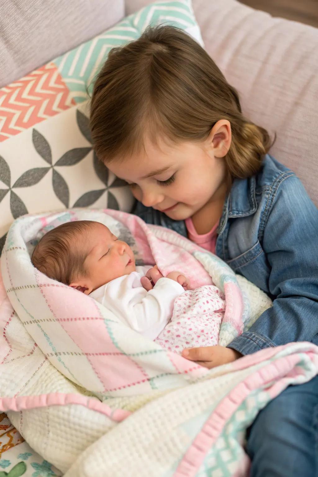 A tender moment with siblings embracing.