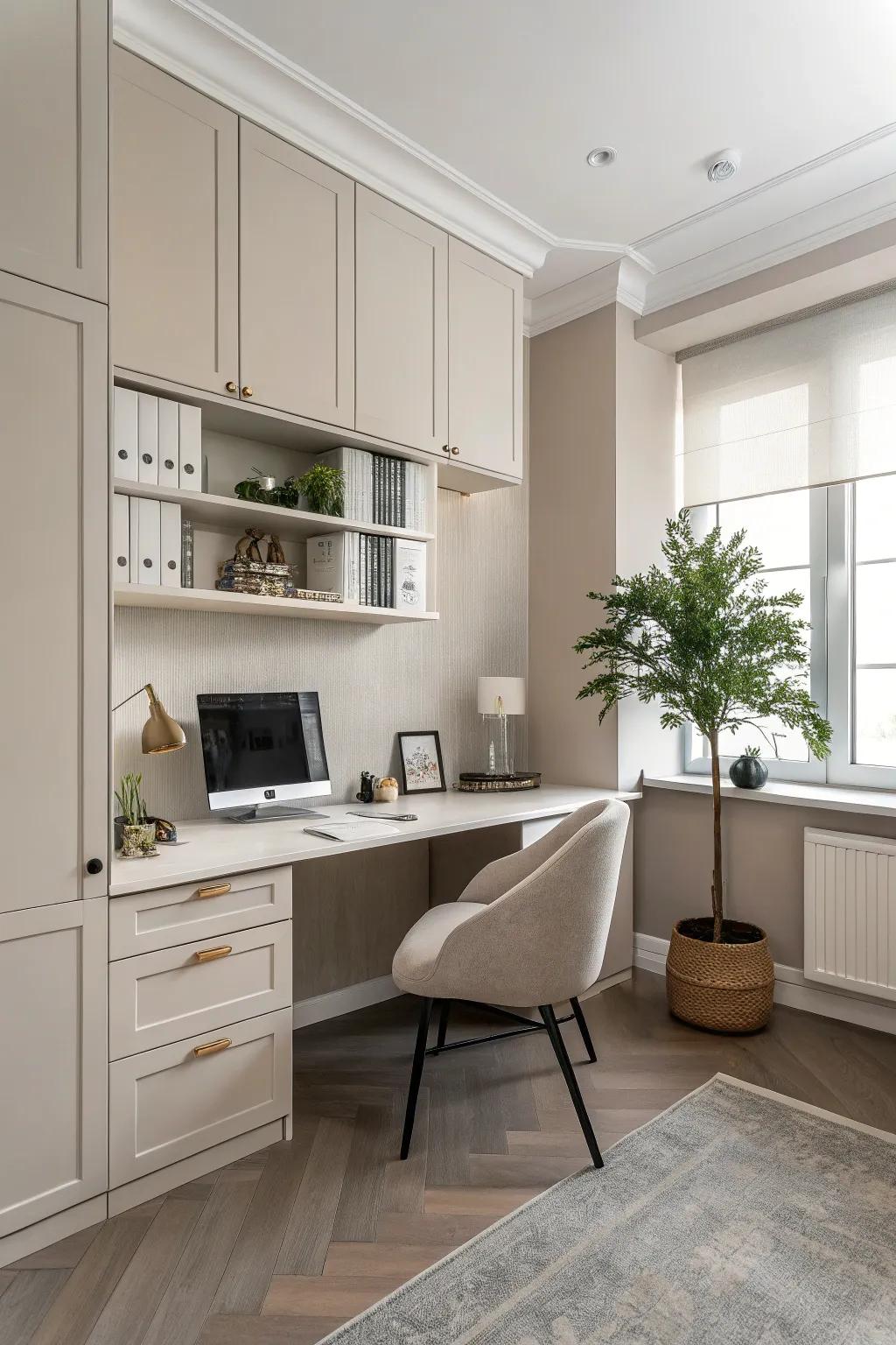 Minimalist office design for a calming and focused workspace.