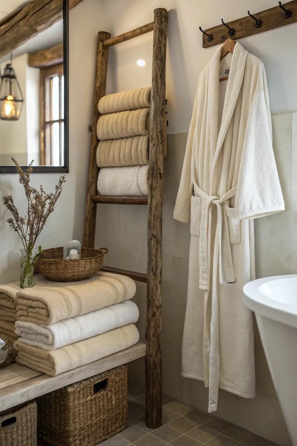 Indulge in the natural softness of bamboo towels and linen bathrobes.