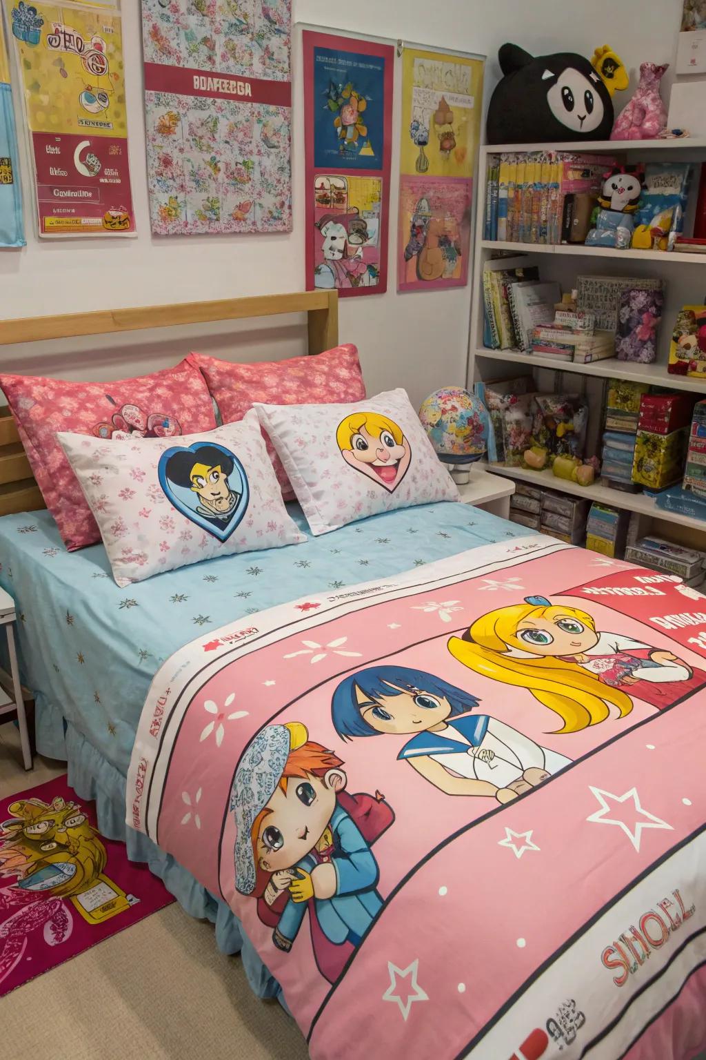 Anime-themed bedding brings your favorite characters into your dreams.