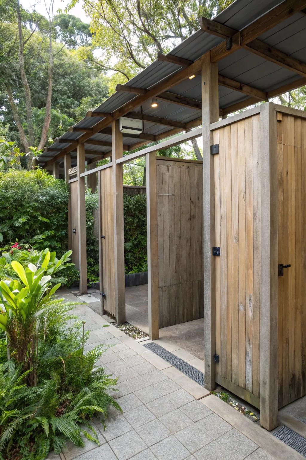 Enjoy the fresh air with open-air restroom designs.