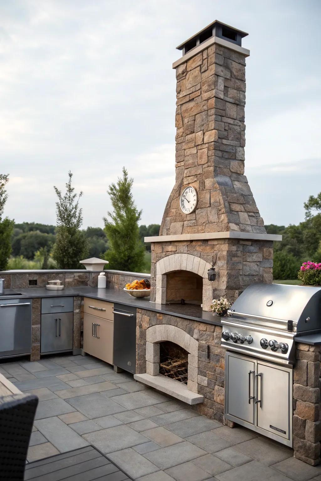 A stone BBQ chimney combines style and functionality, keeping your outdoor space smoke-free.