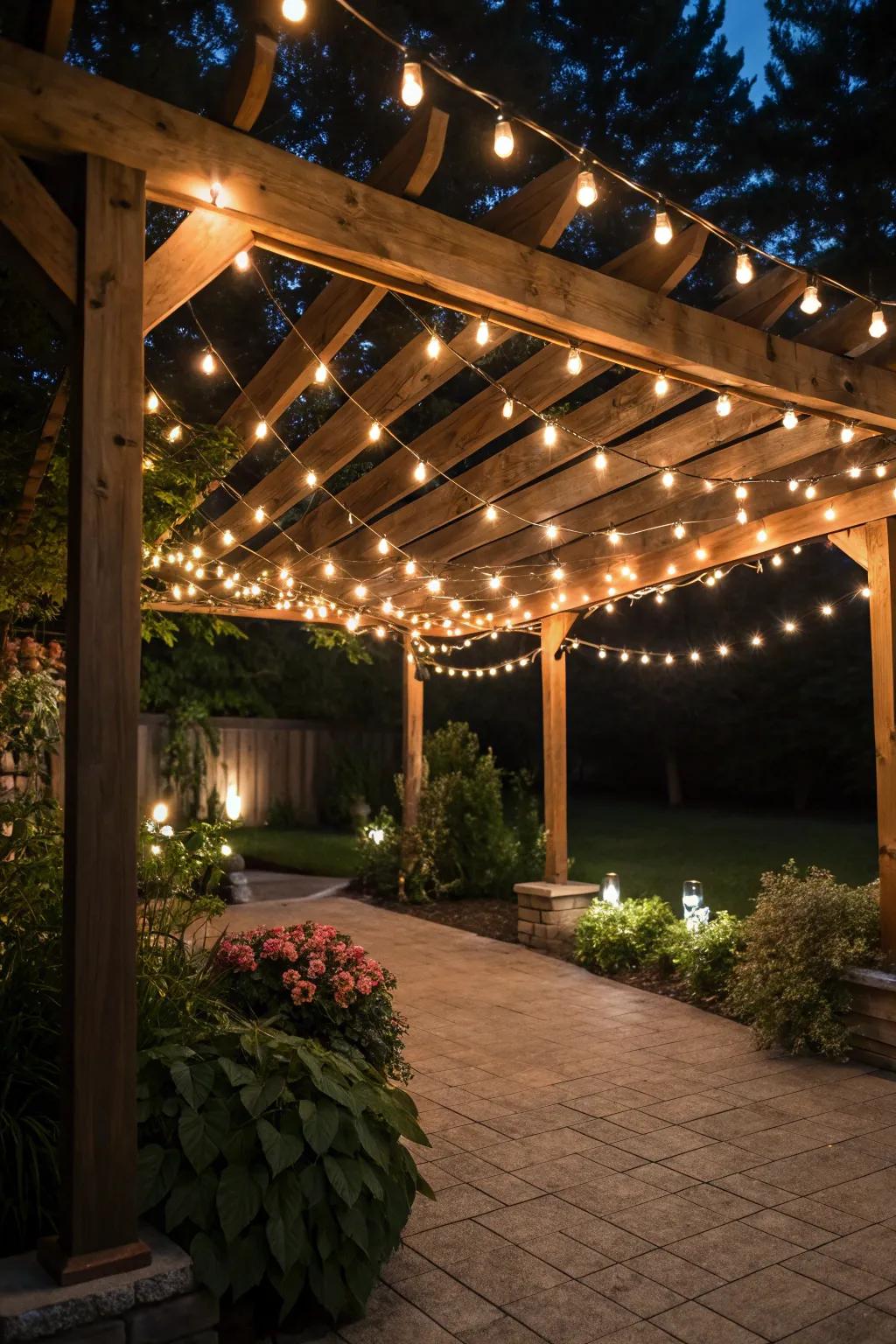 String lights add a magical touch, perfect for evening gatherings.