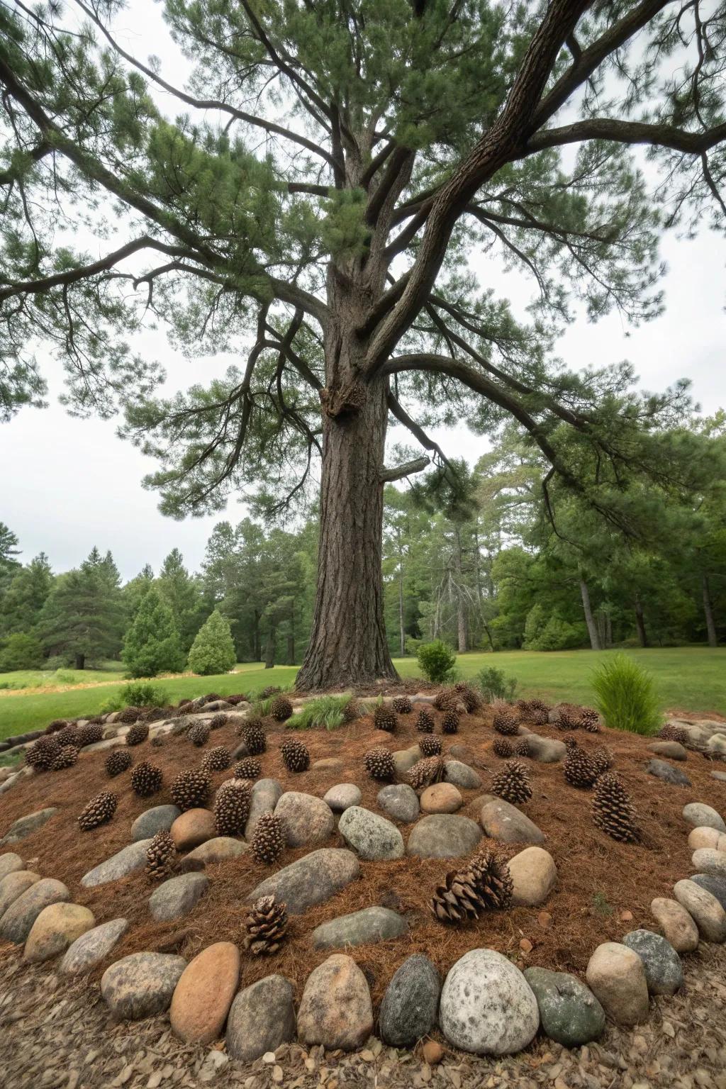 Pinecones complement the natural setting around trees.