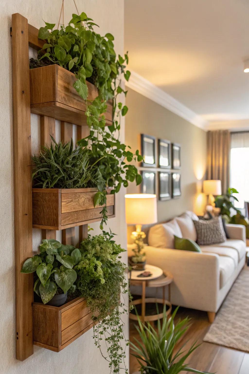 Add elegance with mounted planters filled with lush greens.