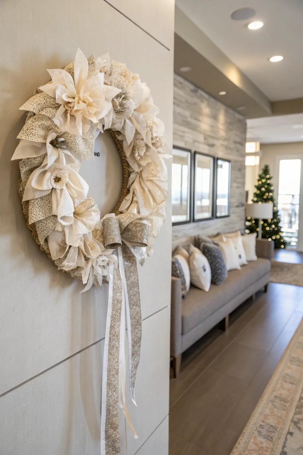 A monochrome wreath for a sleek and sophisticated look.