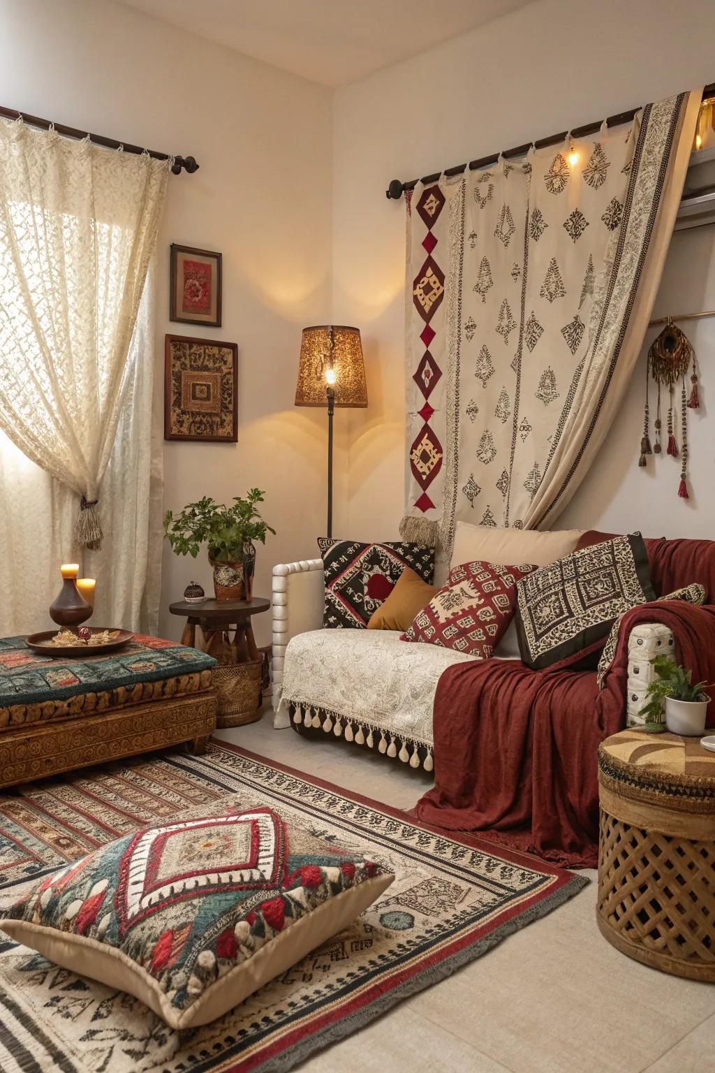 Layered textiles add visual interest and cozy vibes.