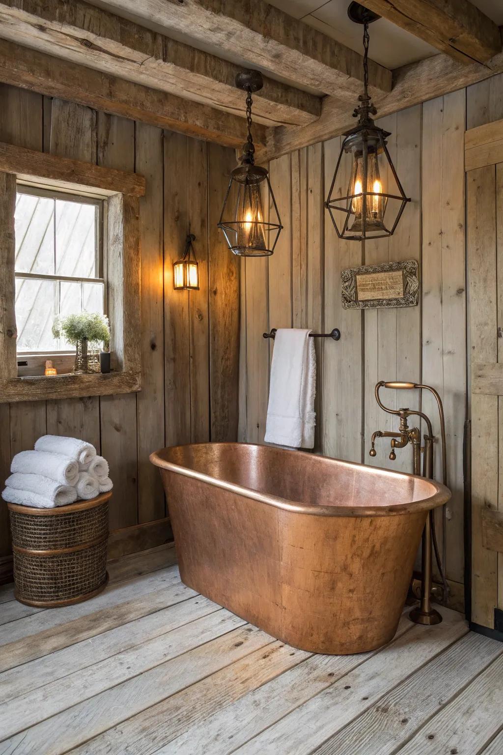 A copper bathtub that exudes rustic elegance.