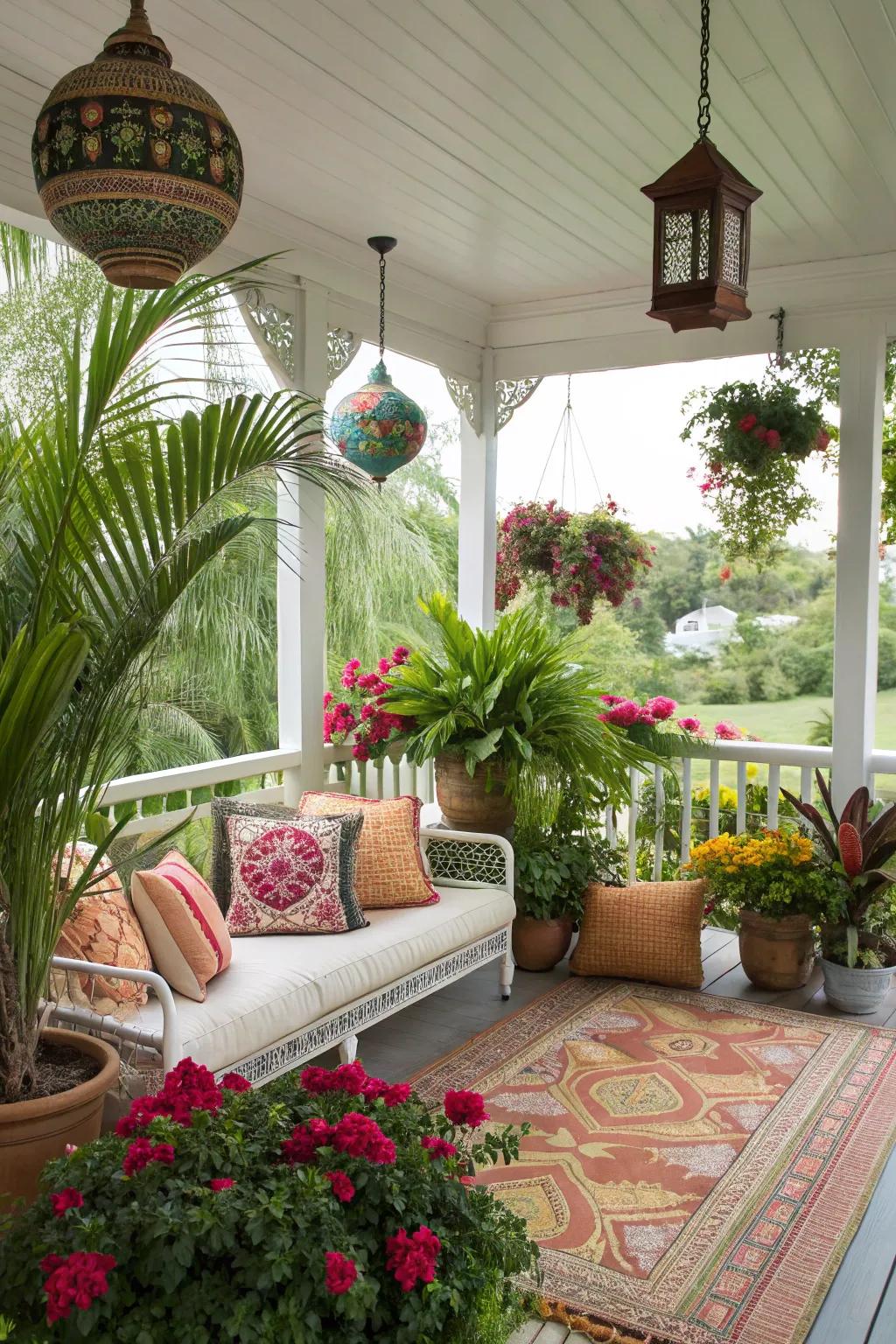 A tropical-themed porch brings a vacation vibe to your home.