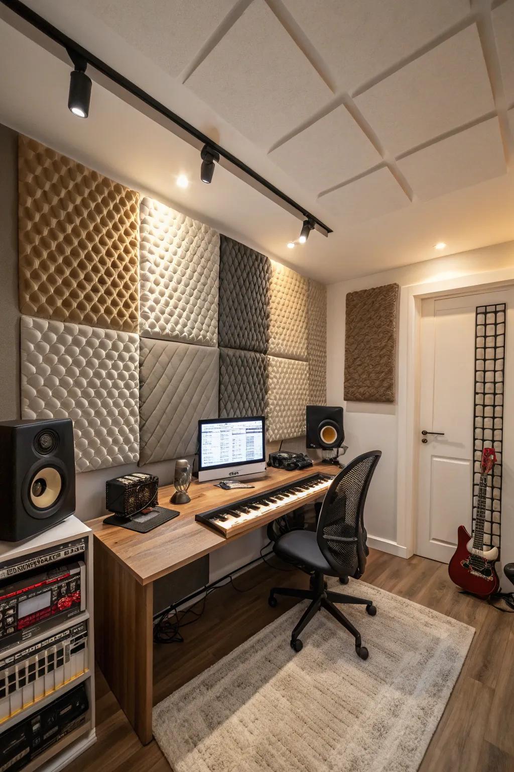 Acoustic panels enhance sound quality and add a professional touch.