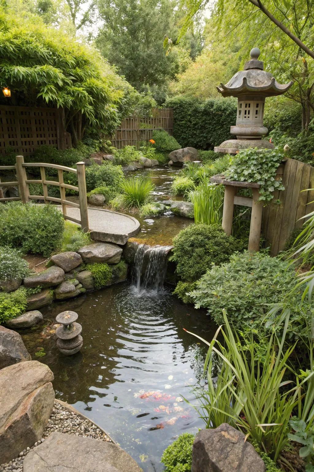 A calming water feature providing a peaceful ambiance.