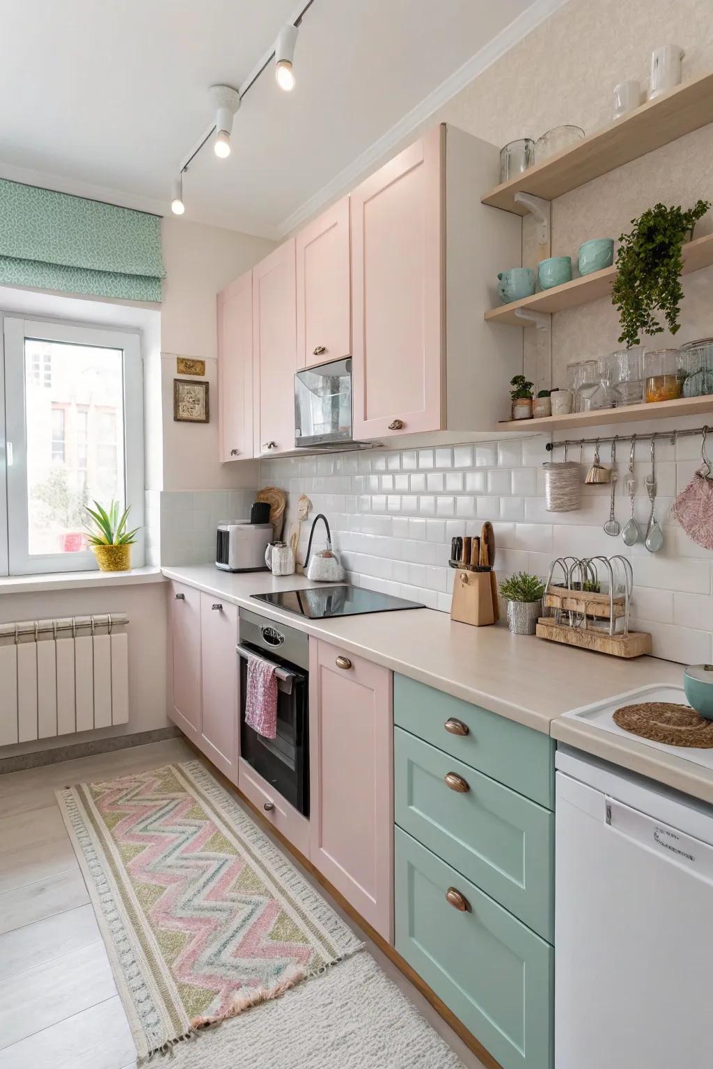 Light colors create an airy and open feel in small kitchens.