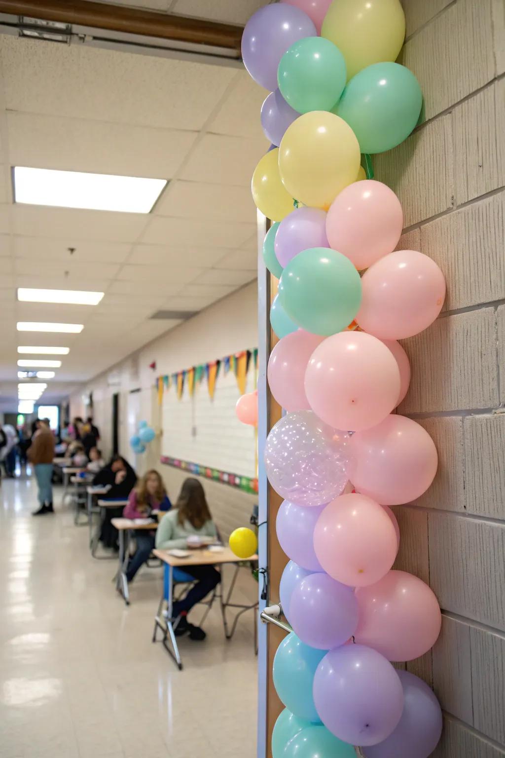 Pastel balloon garland adding a festive touch