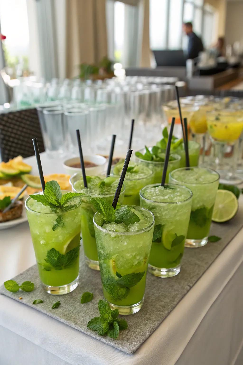 Keep the party going with refreshing green cocktails that add a splash of color.