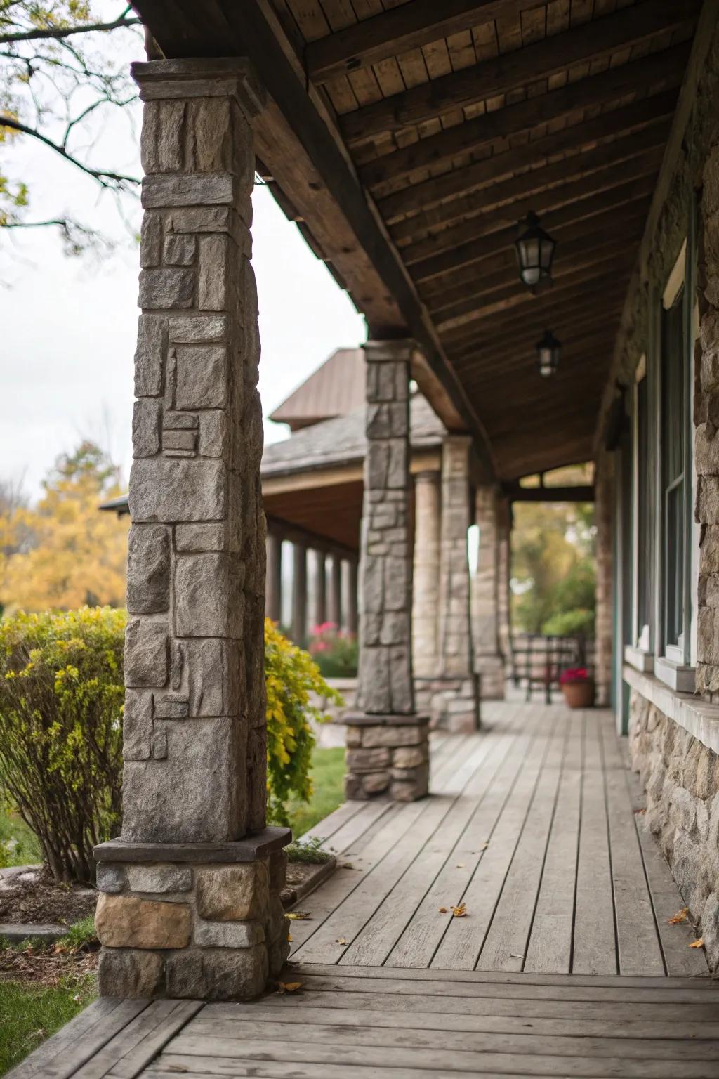 Stone pillars offer both support and style to your porch.