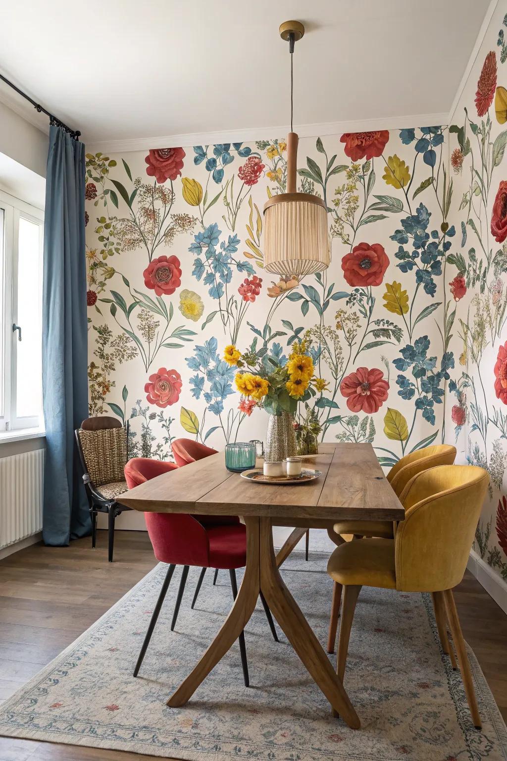 Add a touch of romance with floral wallpaper.