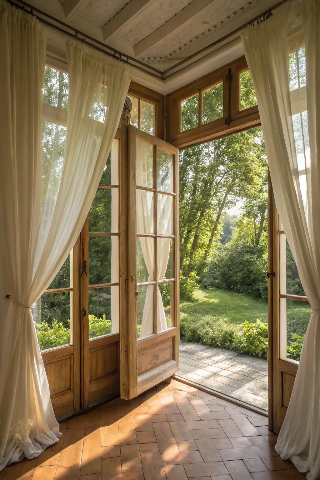 Elegant casement windows bring fresh air into your sunroom.