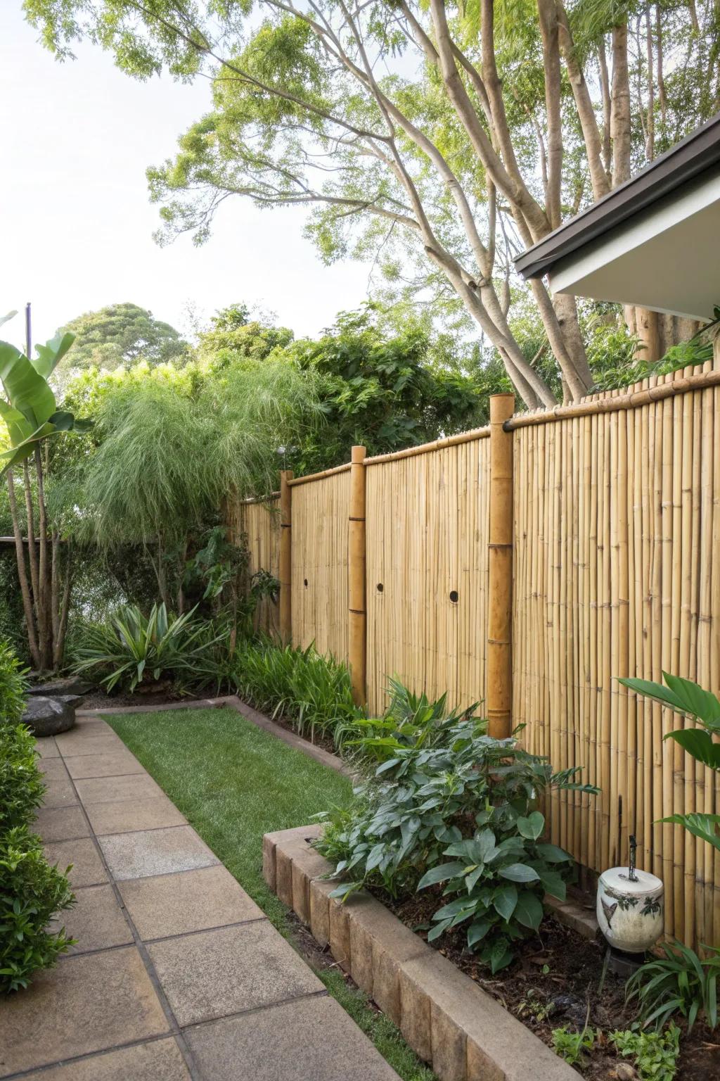 DIY bamboo barriers bring a tropical vibe to any space.