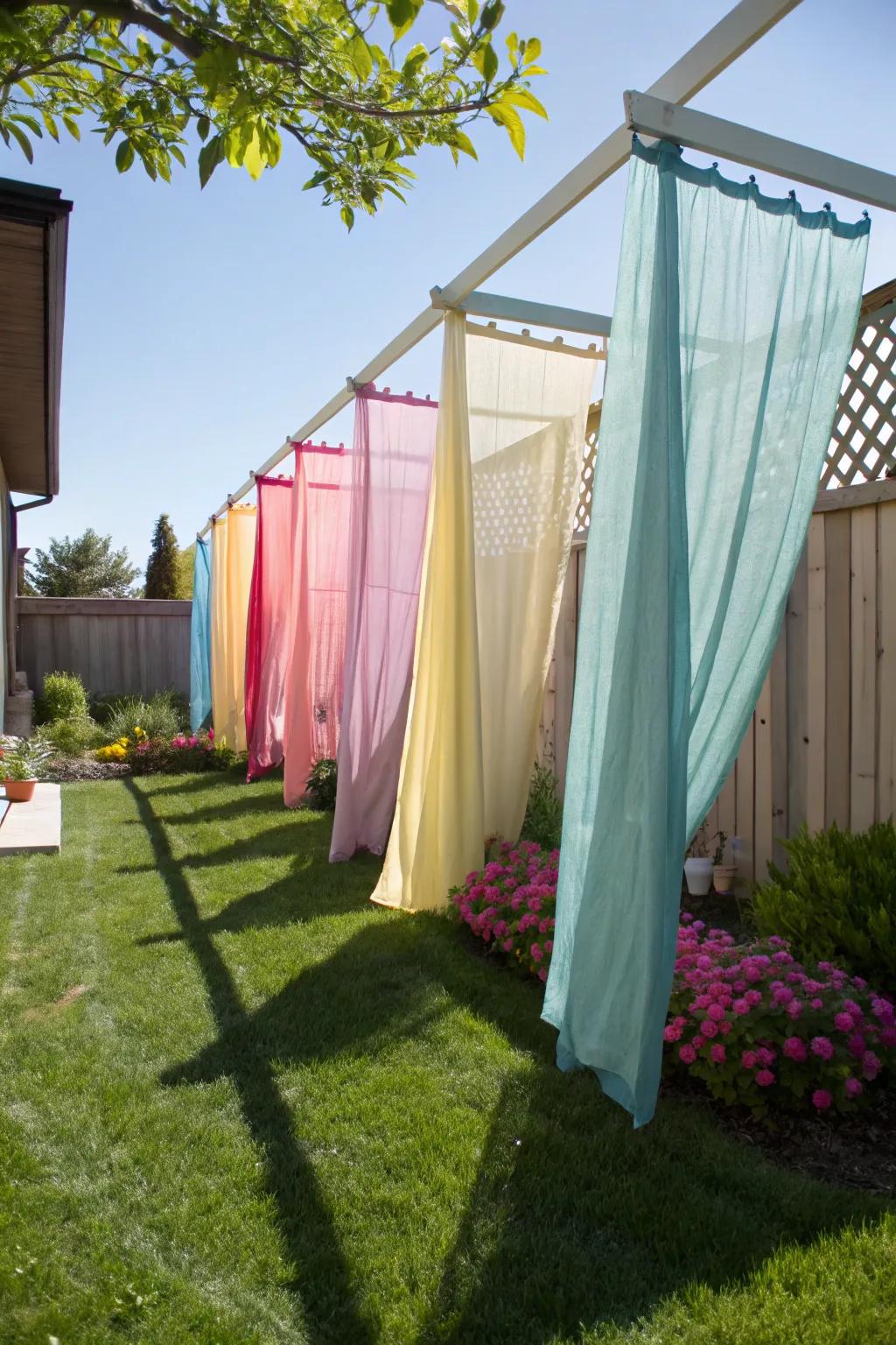 Fabric screens add a touch of color and privacy to any outdoor space.