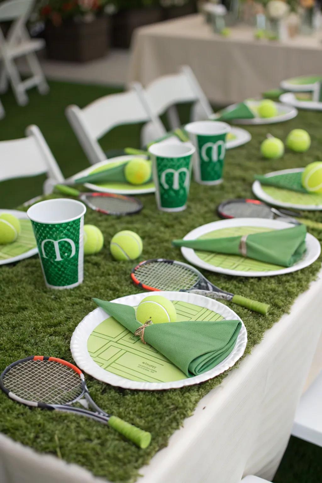 Bring the court to your table with a grass-inspired tablecloth.
